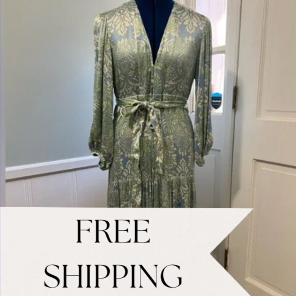 Alexis Blue Cream and Green Viscose Dress Maxi Women’s Size Medium